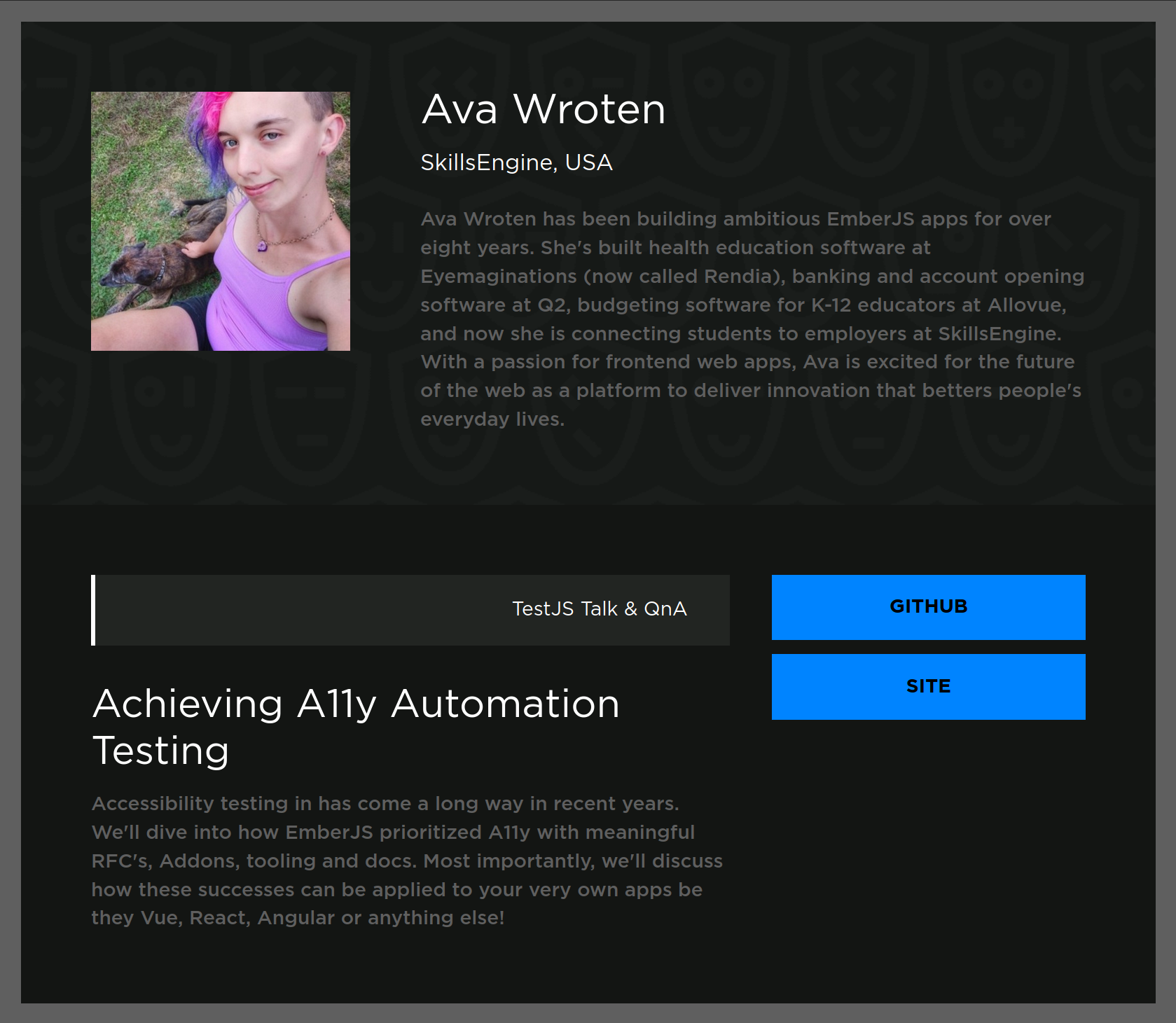 Achieving A11y Automation Testing: Accessibility testing in has come a long way in recent years. We'll dive into how EmberJS prioritized A11y with meaningful RFC's, Addons, tooling and docs. Most importantly, we'll discuss how these successes can be applied to your very own apps be they Vue, React, Angular or anything else!